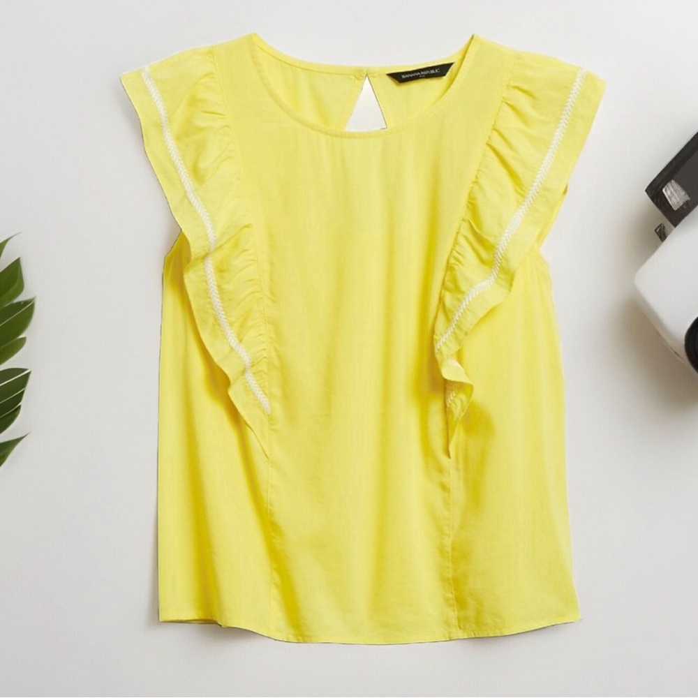 Banana Republic Womens Sleeveless Tops Petite Size-L Ruffle Blouse Yellow New